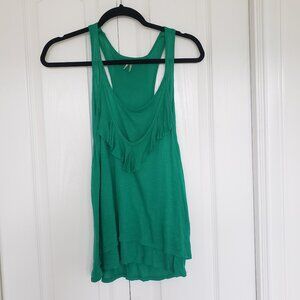 Anthropologie Magidan, Green layered Racer Back Tank Top with Ruffle Trim.